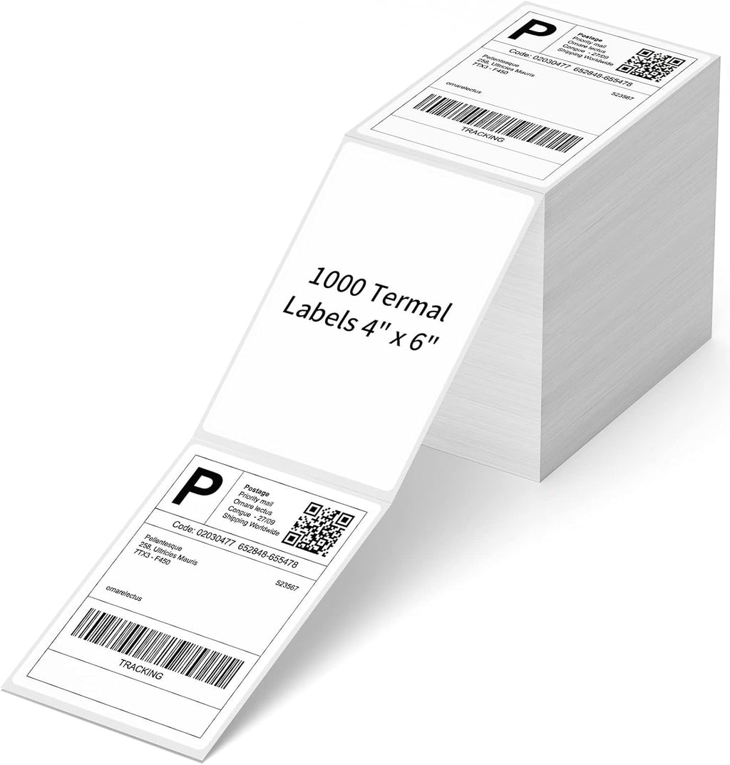 4" x 6" Fanfold Direct Thermal Labels, 1000 Per Stack, White Perforated Shipping Labels Compatible with Zebra, Elton