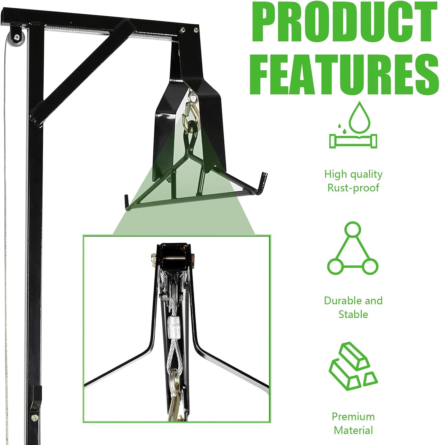 Truck Hitch Game Hoist Complete Kit with Winch and Gambrel, 600 lb Capacity - Heavy-Duty Deer Hoist Hunting Game
