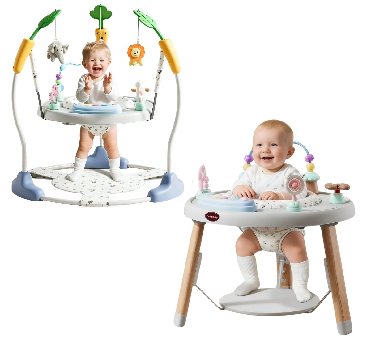 CuddoBaby Baby Jumper 4-Stage Convertible| Montessori -Inspired 8 Interactive Toys| Tummy Time Playmat, Bouncer