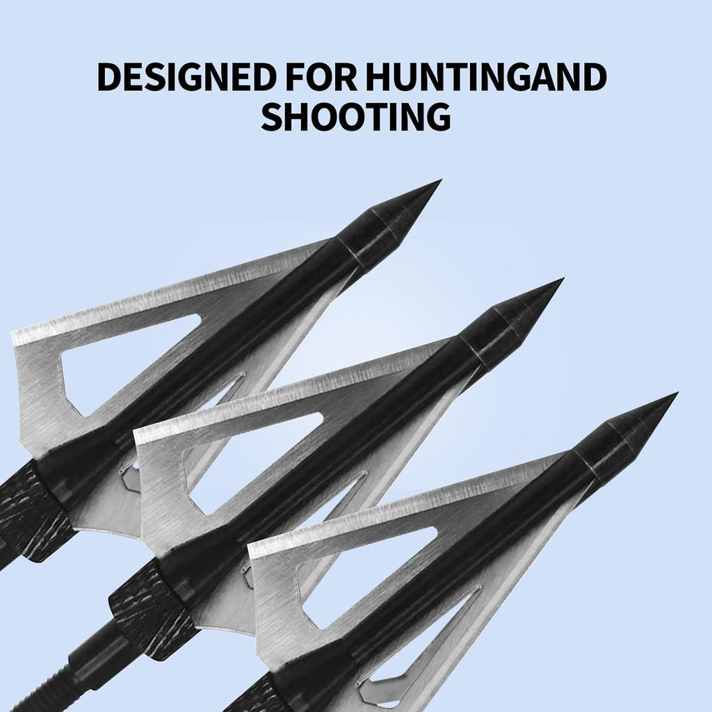 Archery Broadheads, 100 Grains Screw in Arrow Archery 3 Blades Hunting Heads Arrow Tips Compatible Crossbow& Compound