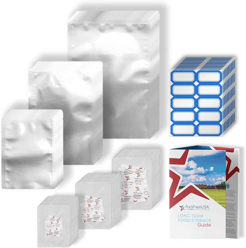 100-Pack 7 Mil Mylar Bags & Oxygen Absorbers - Pint, Quart, Gallon – Durable Food Storage for Long-Term Prep, Heat