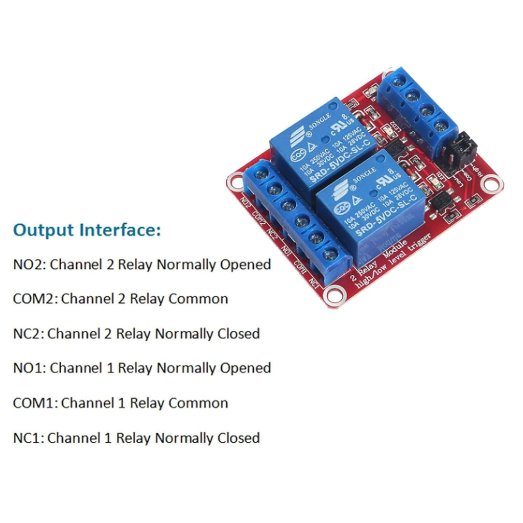 2pcs DC 5V Relay Module 2 Channel Relay Switch with Optocoupler Isolation High/Low Level Trigger