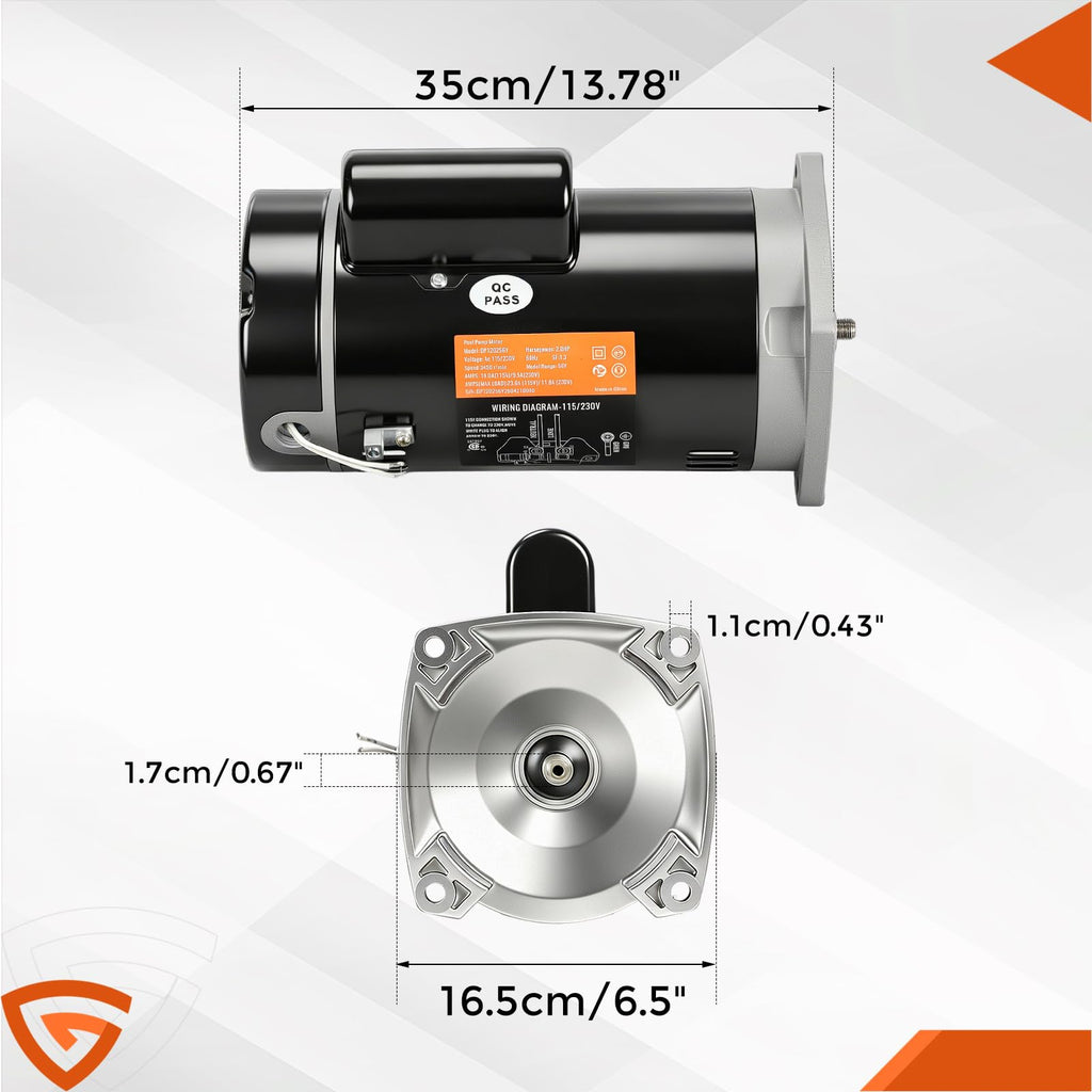 B2855 2HP Pool Pump Motor Replaces AO/Century Smith Regal Beloit B855 Swimming Pool Pump Motors,10A, 230V,3450RPM 1.5KW 56Y Frame 1.1 SF Single Phase Square Flange, Includes Replace Parts