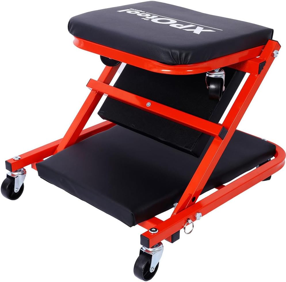 2 in 1 Z Creeper Seat, Folding Mechanic Creeper with 6 Swivel Casters, Rolling Garage Creeper and Stool, 300 LBS