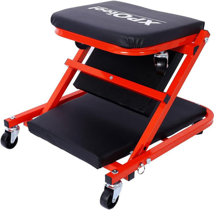 2 in 1 Z Creeper Seat, Folding Mechanic Creeper with 6 Swivel Casters, Rolling Garage Creeper and Stool, 300 LBS