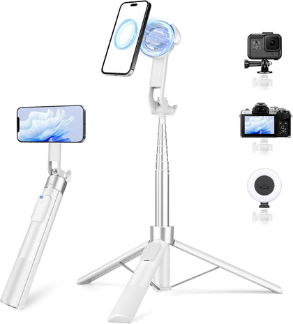 70" Magnetic Tripod for iPhone Magsafe, Extendable Selfie Stick Tripod | Rechargeable Remote & Magnetic Holder, 360°