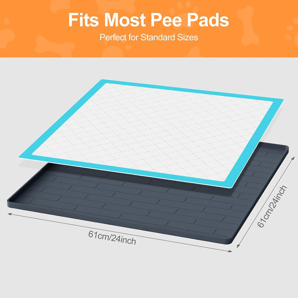 Pee Pad Tray Holder for Dogs,Non-Slip Silicone Dog Puppy Pad Holder,24 x 24 Square Puppy Potty Training Pads,No Spill