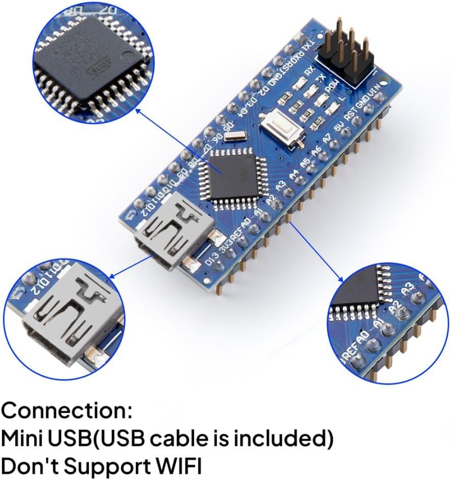 ELEGOO Nano V3 Boards with Mini-B USB Cables, ATmega328P, CH340, 3-Pack