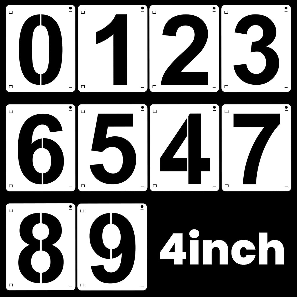 4Inch Number Stencils,10Pcs Plastic Stencils Reusable Curb Stencil Kit | Washable 0-9 Large Number Stencil for