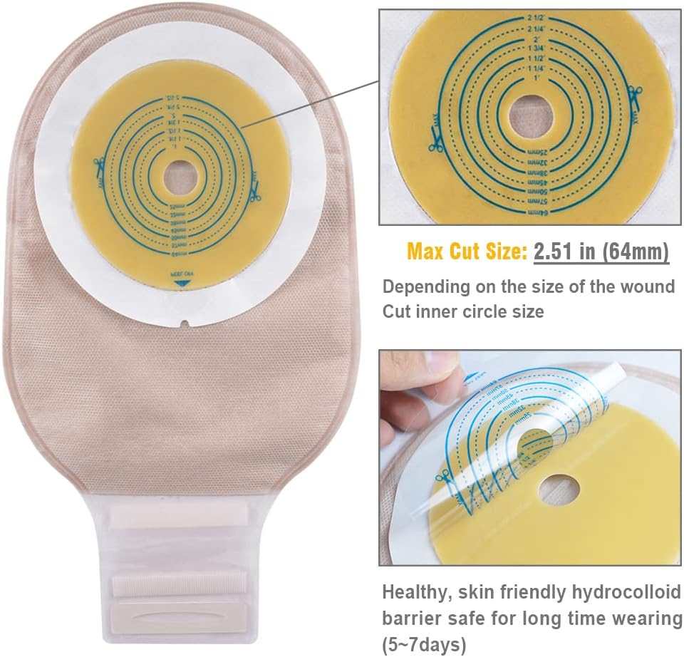 20 PCS Colostomy Bags with Velcro Closure, One Piece Ostomy Bag