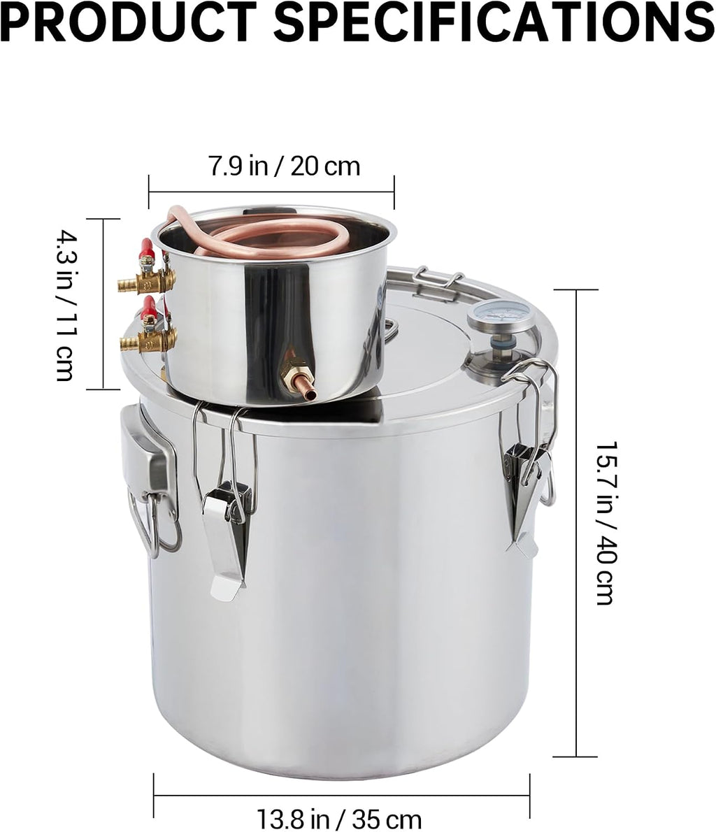10 Gal Alcohol Still with Thumper Keg, Stainless Steel Home Distilling Kit for Alcohol, Whiskey, Brandy, Vodka, and