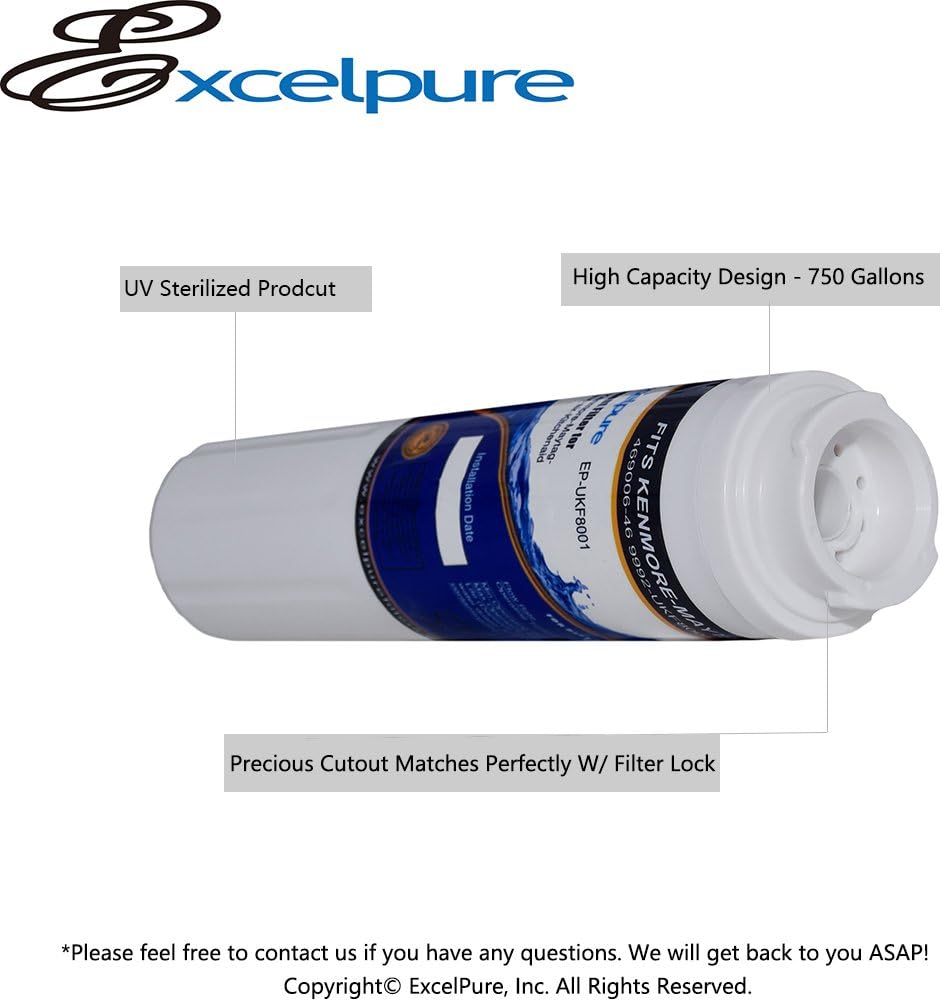 EXCELPURE UKF8001 Replacement for Whirlpool FILTER 4, EDR4RXD1, 4396395, WRX735SDBM00, RWF0900A, EFF-6007A, MFI2568AES, MFI2569VEM, RFC0900A, WF295, PURICLEAN II, Refrigerator Water Filter, 1PACK
