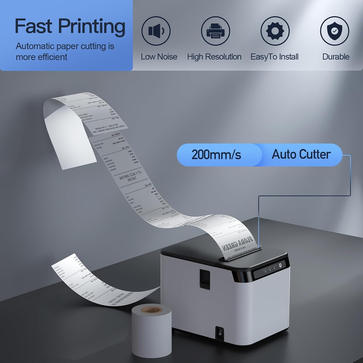 80mm Receipt Printer ESC/POS Thermal Printer Desktop Direct Print USB+LAN Connection High Efficiency with Auto Cutter
