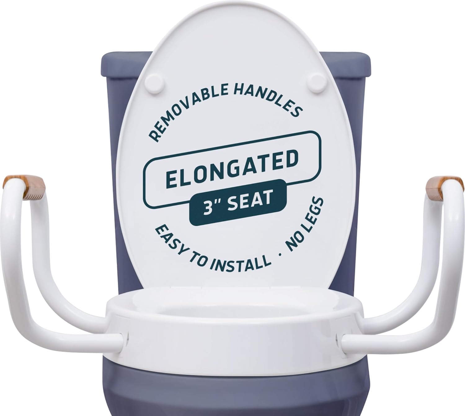 Solva Raised Toilet Seat with Handles - Elongated - Easy to Install Toilet Seat Risers for Seniors - Adds 3 Inches &