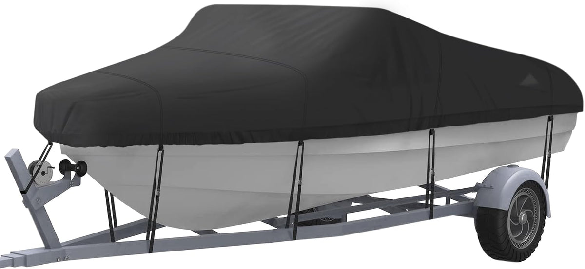 Trailerable Boat Cover, Length: 14’-16’ Beam Width: up to 90”, Waterproof Heavy Duty Cover, Fits V-Hull, TRI-Hull
