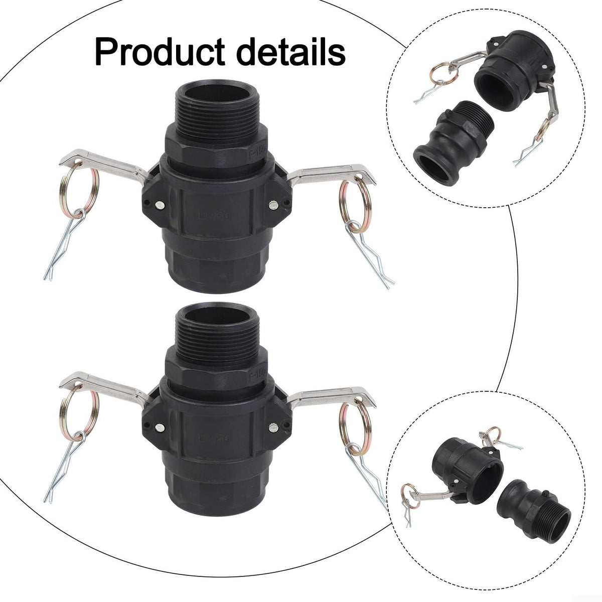 2Sets Polypropylene Cam Lock Fittings for Type D & F 1-2in 2Sets(1.5 inch)