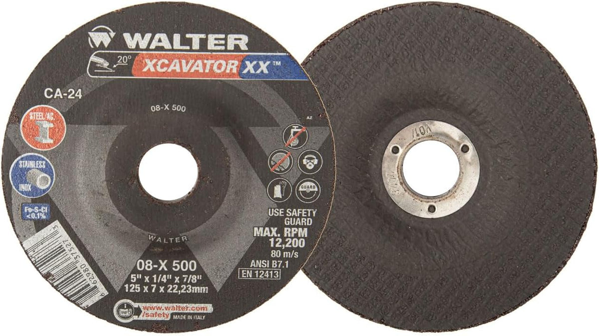 Walter 08X500 5x1/4x7/8 XCAVATOR XX Ceramic Grinding Wheels Type 27, 10 pack