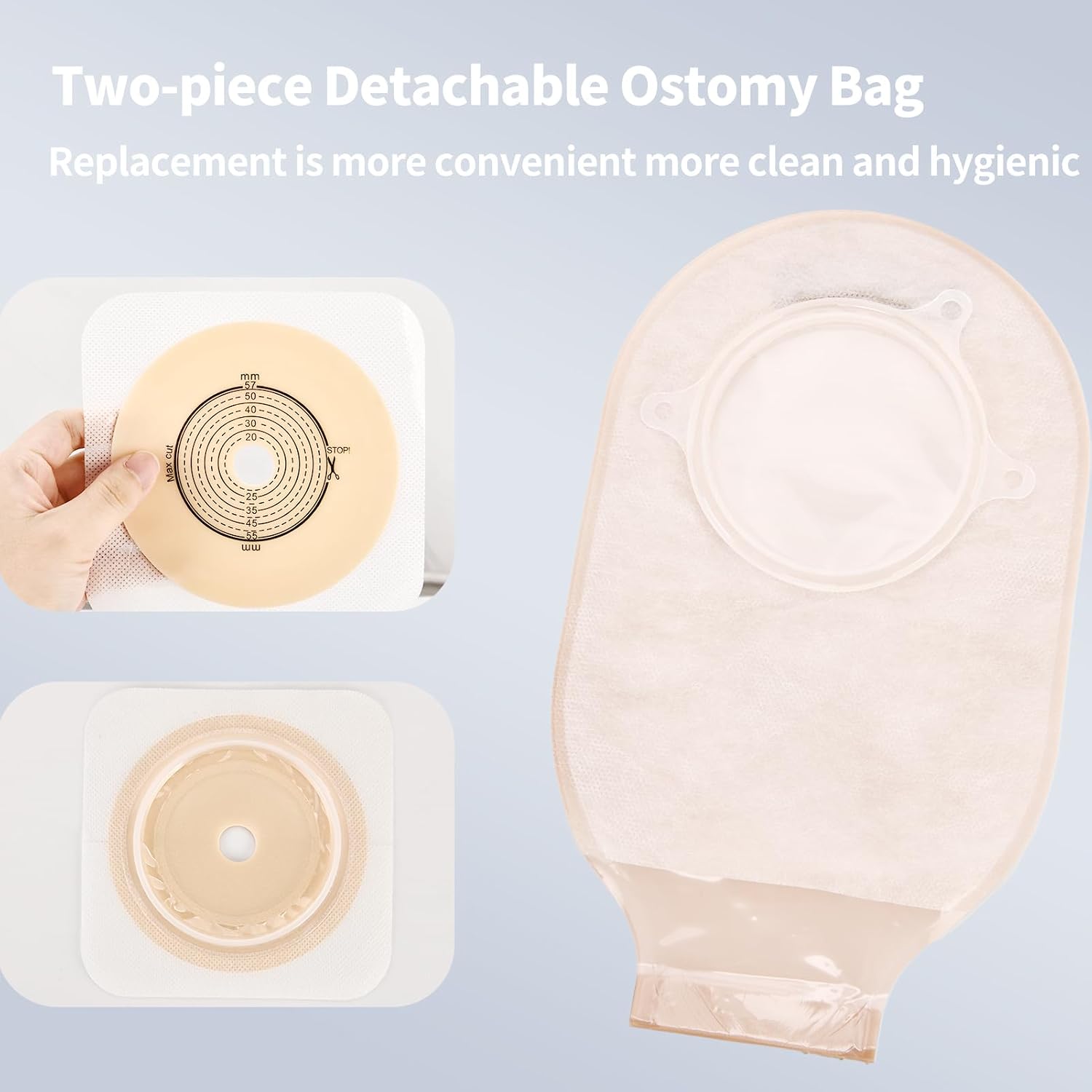 Colostomy Bags 21 Pcs 2-Piece Drainable Pouch Cut to Fit 20-57mm