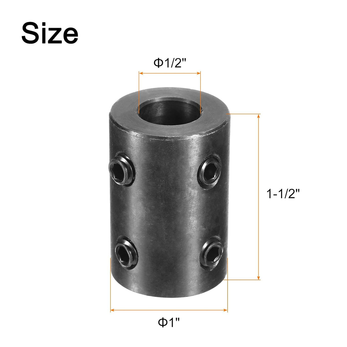uxcell Shaft Coupling 1/2" Bore, 1" OD, 1-1/2" Length, Black Oxide Plated Steel Rigid Coupling, Motor Wheel Coupler, (4 Set Screws)