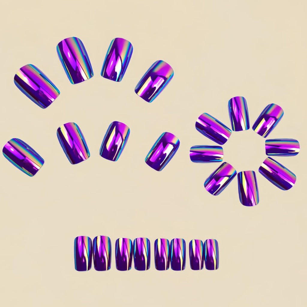 Purple Electroplated Press on Nails Medium Square Fake Nails