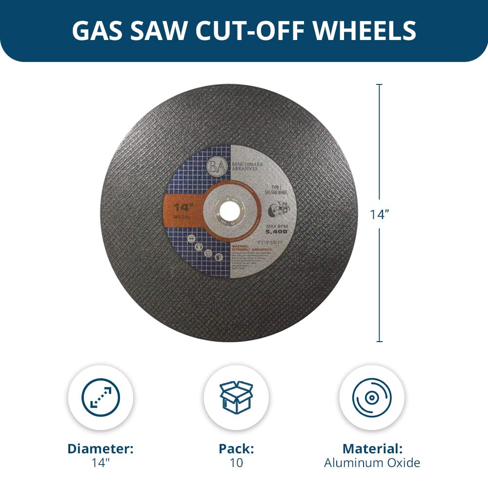 Benchmark Abrasives 14" Aluminum Oxide Type 1 Cut Off Wheels, 1" Arbor