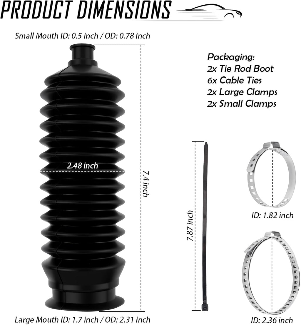 2PCS Inner Tie Rod Boot Kit with Zip Ties & Clamps,Thickened Silicone Rack and Pinion Boot for Steering Components,Durable Anti-Dust Steering Rack Boots Car Accessories