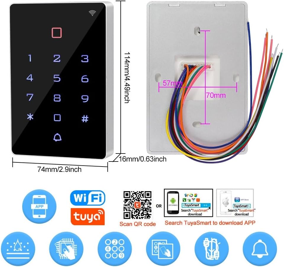 WiFi Tuya APP Access Control System Kit RFIDAccess Control Keypad, 12VDC Power Supply, Fail-Secure Electric Strike