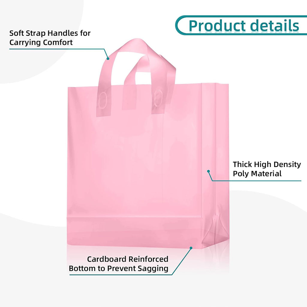 100 Pcs Plastic Gift Bags with Handles, Light Pink