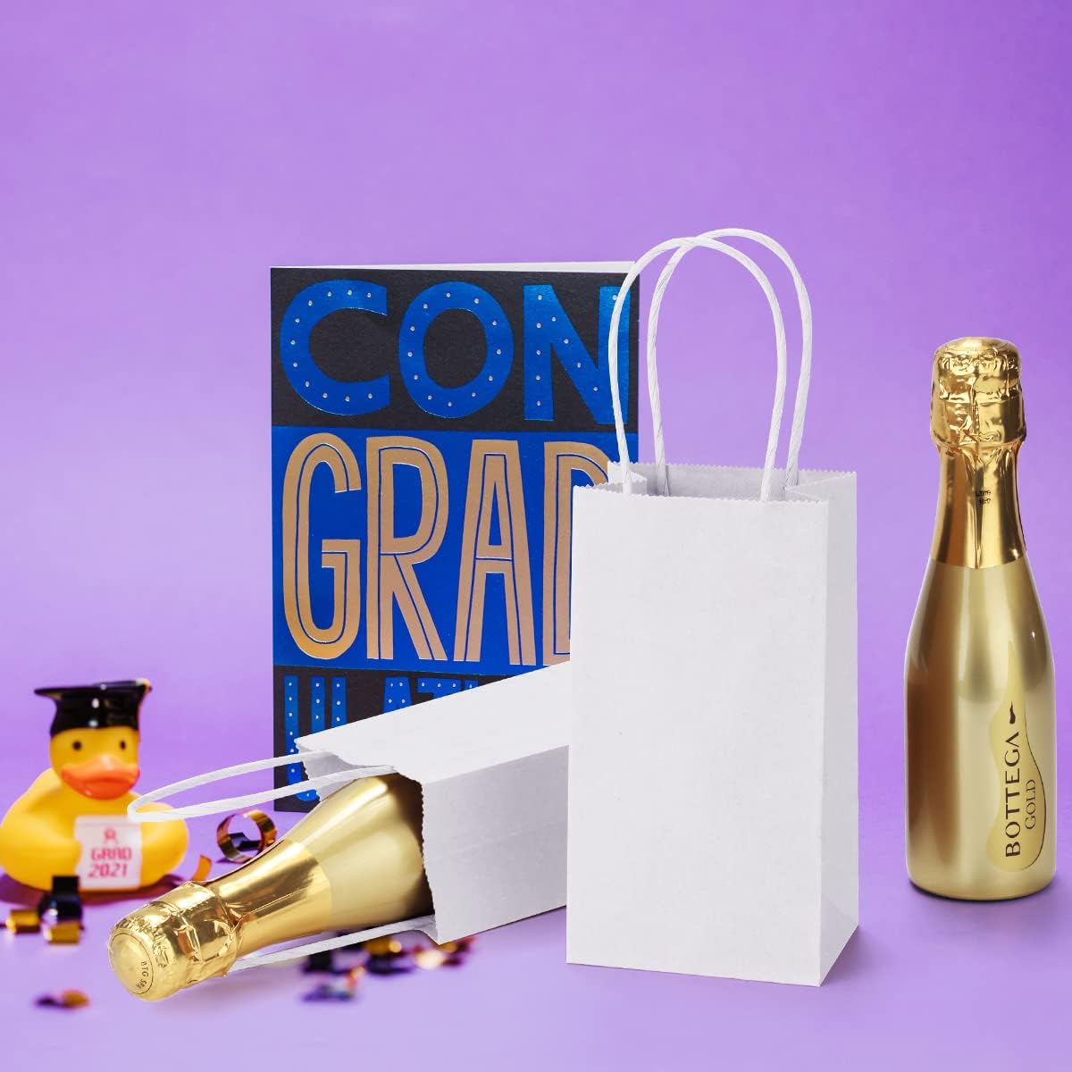 Small Paper Gift Bags with Handles White 50 Pack 3.5x2.4x6.7 Inch
