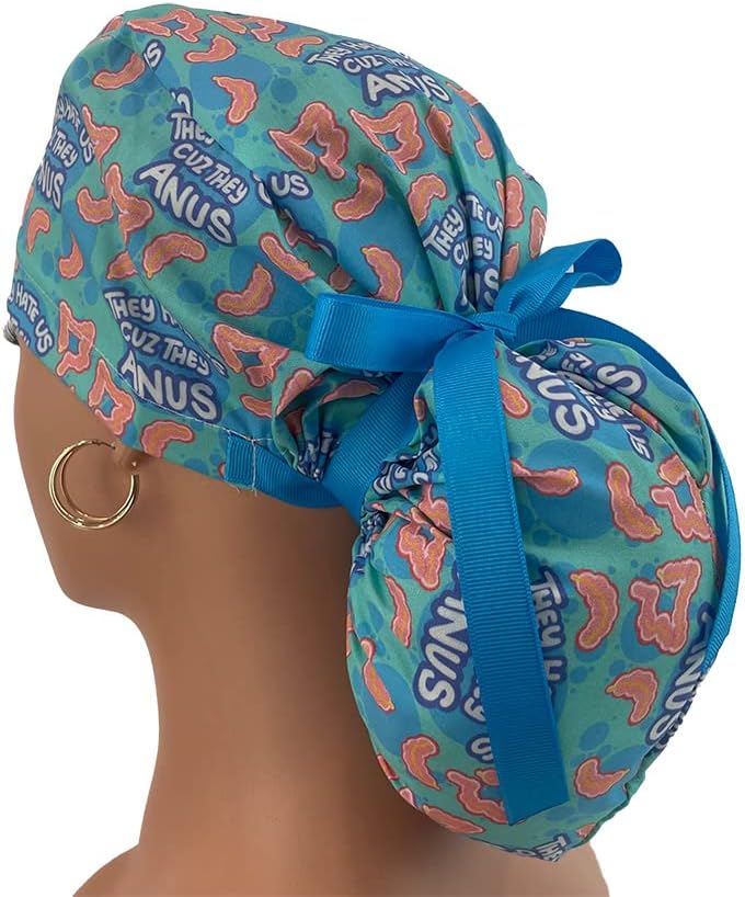 Ponytail Medical Scrub Cap. They Hate Us Because They Anus | Dr. Hats - Nurses Hats Black