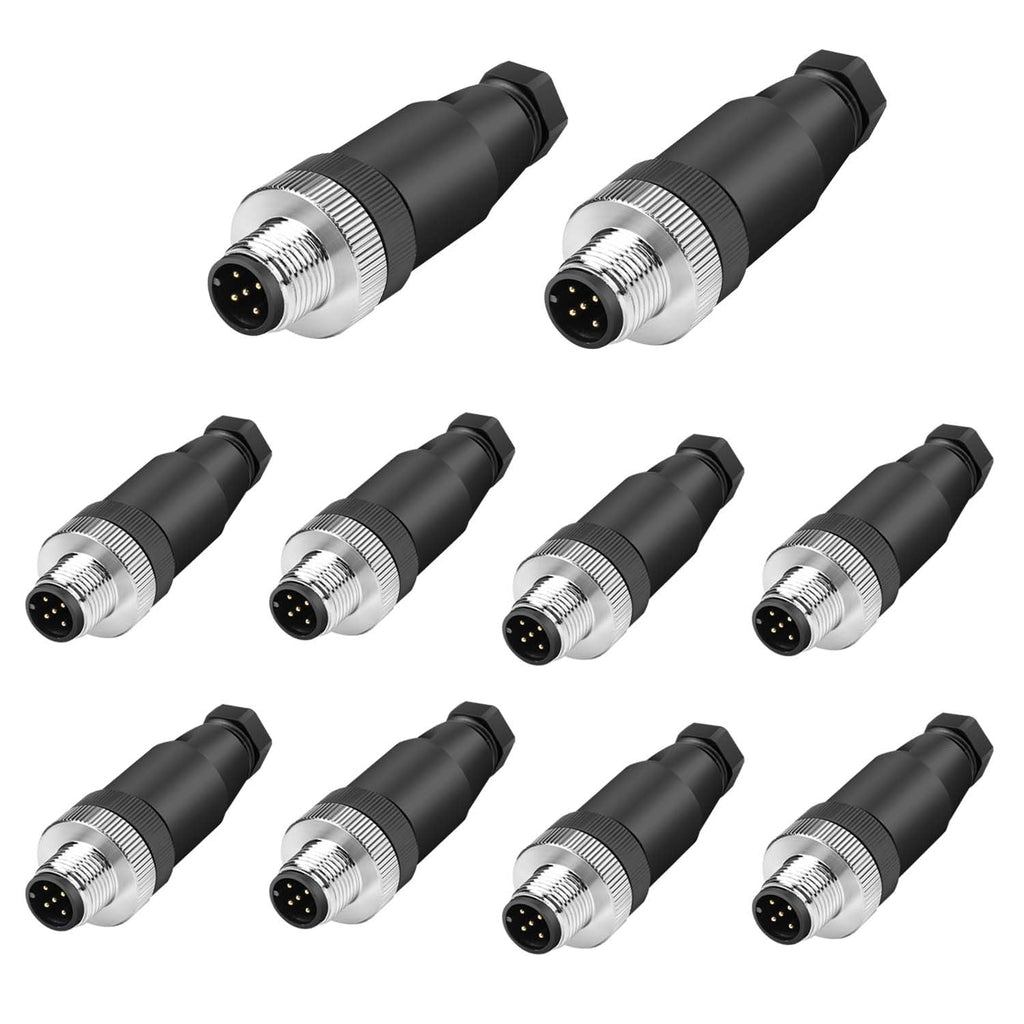 10Pcs M12 5-Pin Male Aviation Connector Industrial A-Code Plug Waterproof
