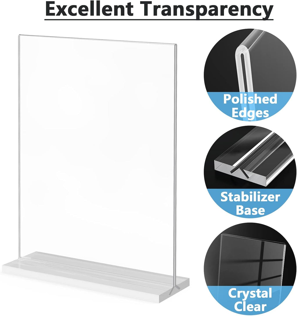 Acrylic Sign Holder 8.5" x 11" Double Sided Display Stand, 2 Pack | Clear Acrylic, Double-Sided Display, Stable