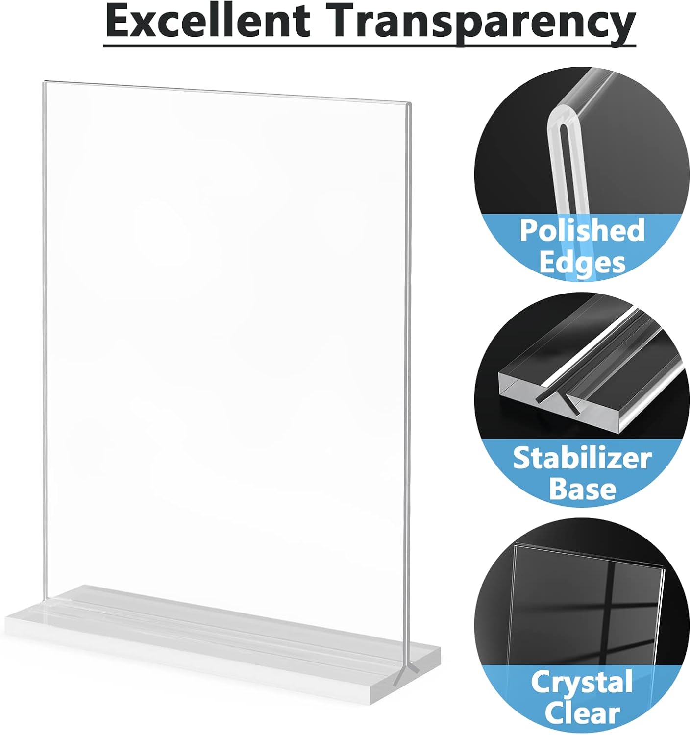 Acrylic Sign Holder 8.5" x 11" Double Sided Display Stand, 2 Pack | Clear Acrylic, Double-Sided Display, Stable
