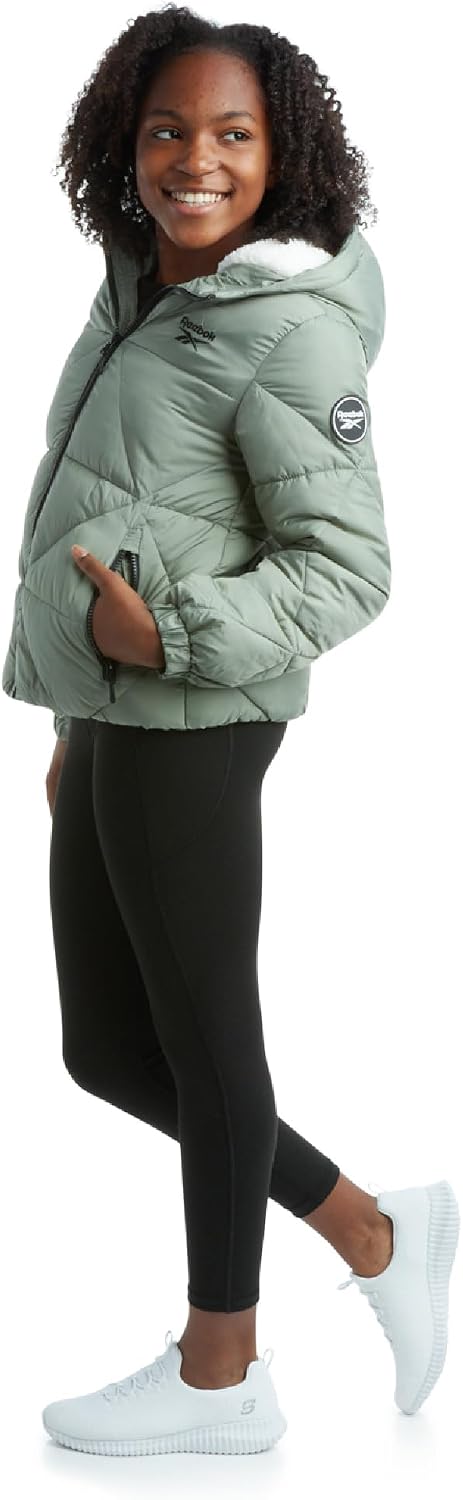 Girls Heavyweight Quilted Cropped Puffer Parka with Sherpa Lining | Plush Faux-Fur Trim, Wind-Blocking Hood, Deep