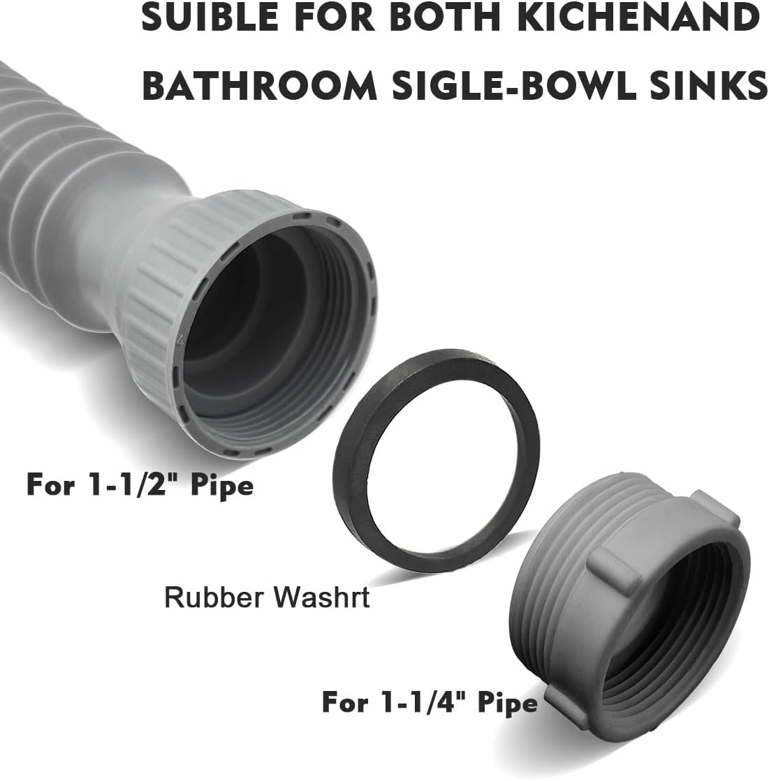 2-Pack Flexible Sink Drain Pipes with P-Trap - With Compatibility for Both 1 1/4" and 1 1/2" Sink Openings, Fit For
