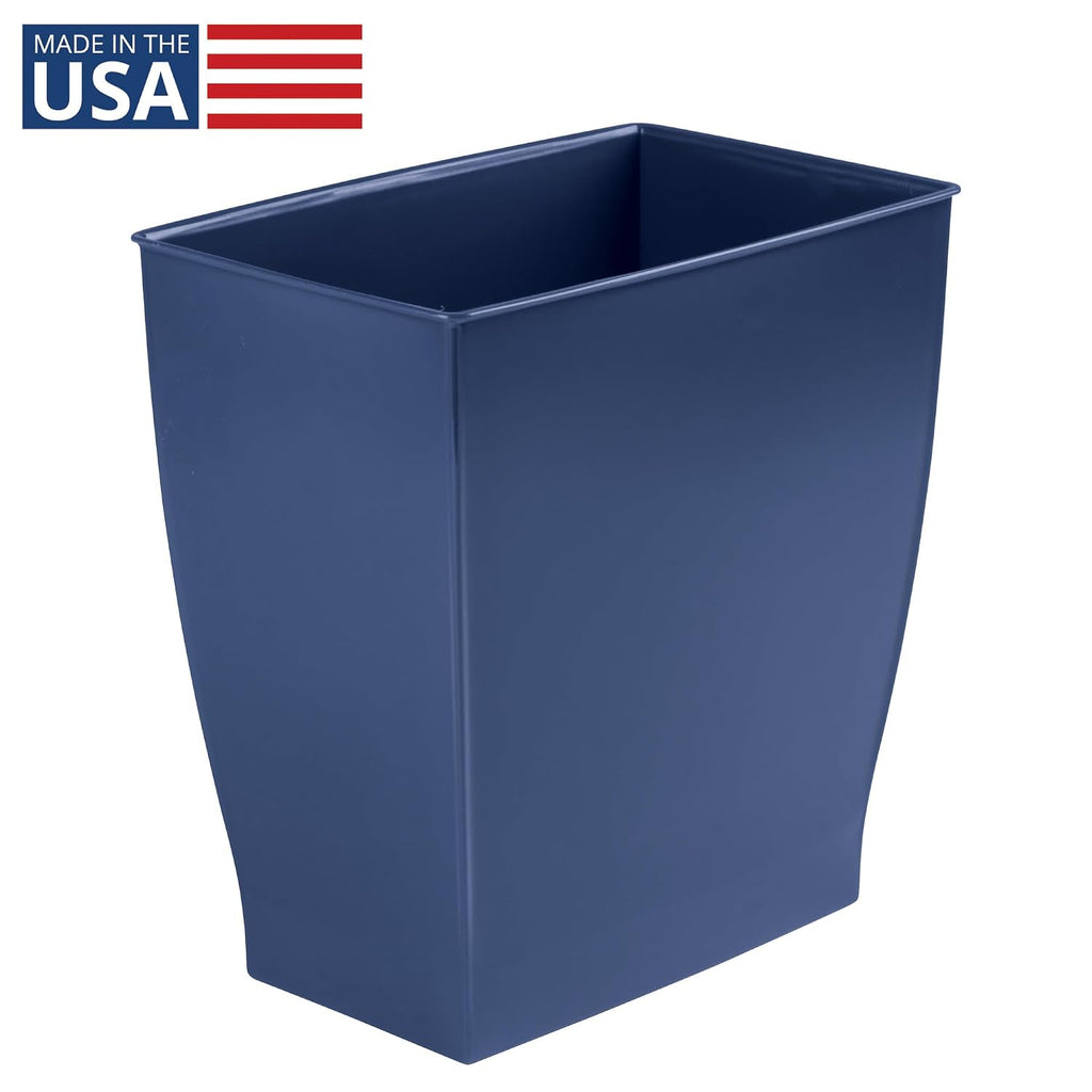 Small Plastic Bathroom Trash Can, Navy Blue | Slim Rectangle
