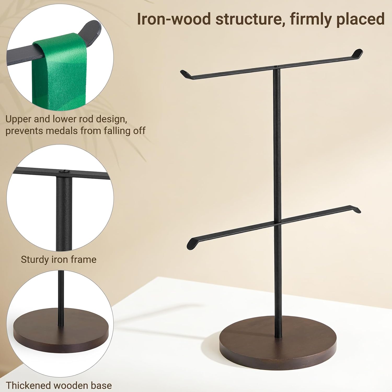 Medal Hanger Display Metal Medal Holder, 12x16 Inches, Black & Walnut | Race Award Medals Display Stand, Running