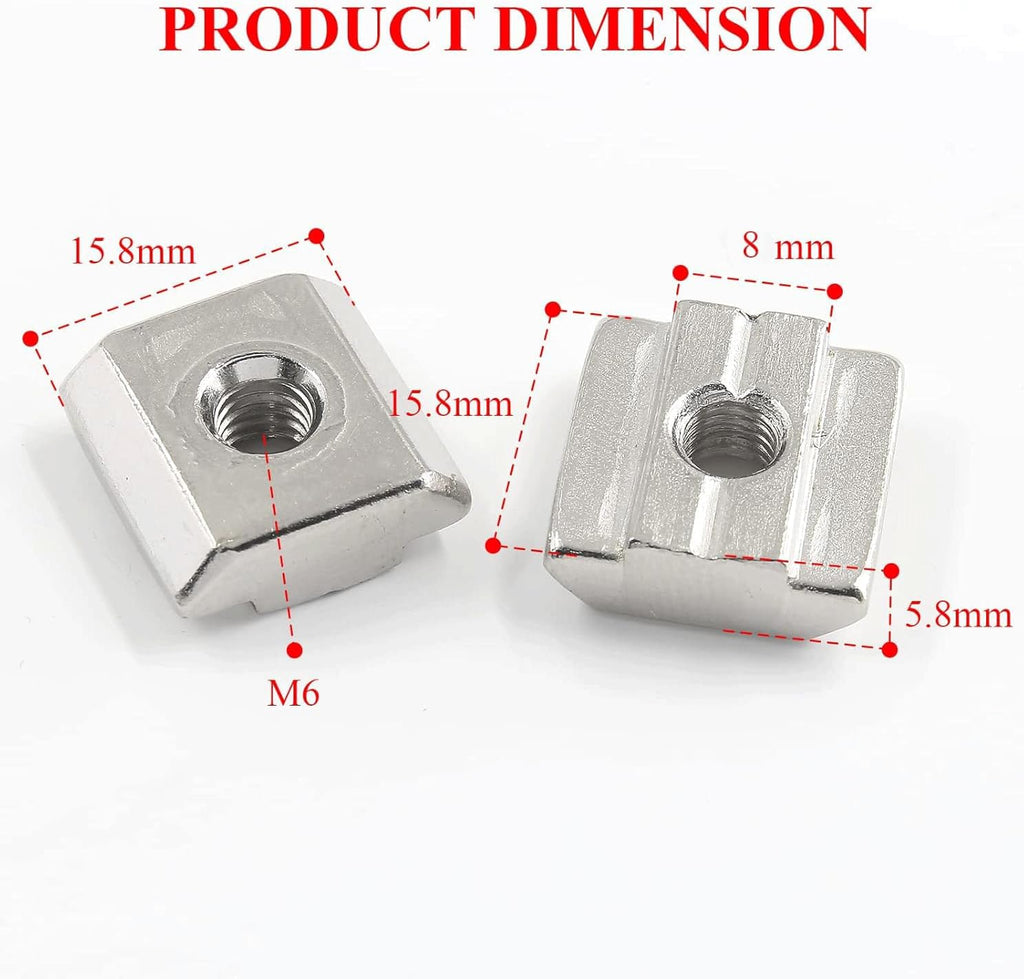 3030 Series Sliding T Nuts, M6 Thread, 8mm T-Slot, 50 Pcs