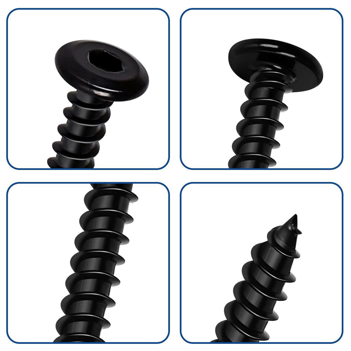 M4 x 30mm Flat Head Socket Cap Self Tapping Screws, Countersunk Wood Screws, 304 Stainless Steel 18-8, Allen Hex Drive, Black Finish, 50 PCS