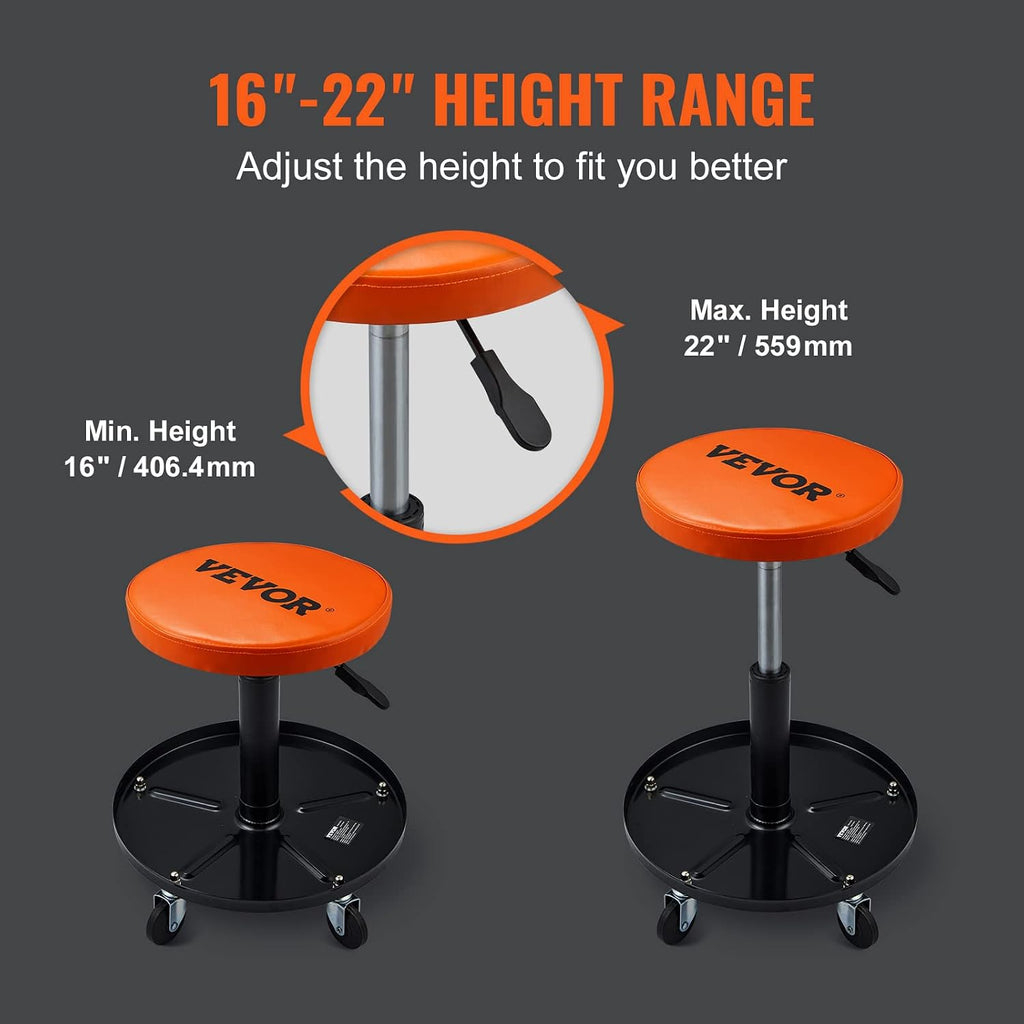 Mechanic Stool, 250 LBS Rolling Pneumatic Creeper Garage/Shop Seat, Adjustable Height 16-22 inch in Padded Rolling