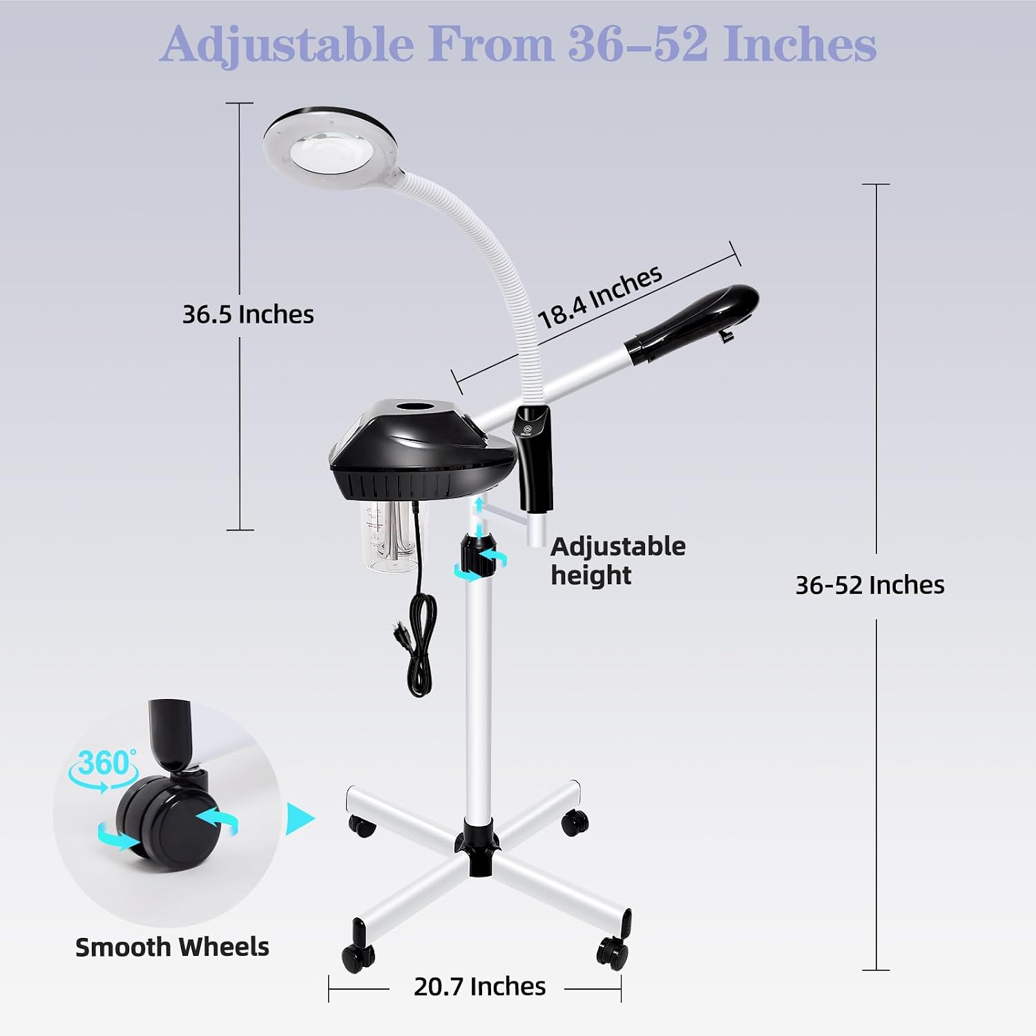 2 in 1 Professional Facial Steamer with 5X Magnifying Lamp | On Wheels, Time Settings, Face Steamer for Facial Deep