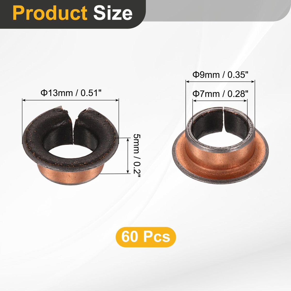 uxcell 60Pcs Flanged Sleeve Bearings, 7mm Bore x 9mm OD x 5mm Length