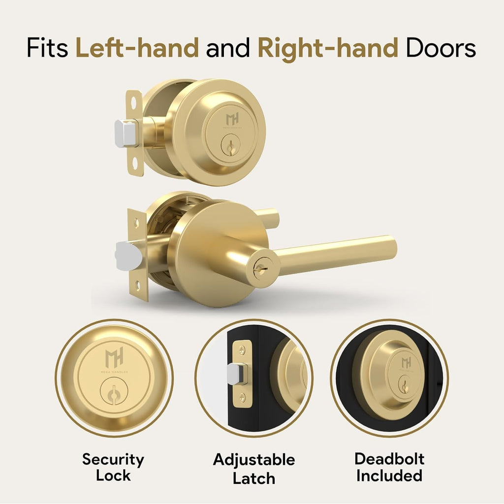 Ronn Entry Combo (1 Pack), Door Handle with Lock, Satin Brass | Satin Brass, Entry Combo Door Handle, Deadbolt Lock