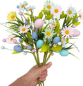 Easter Artificial Flowers with Eggs, 6 Pcs Spring Floral Arrangement | Includes Wildflowers Stems, Silk Daisies &