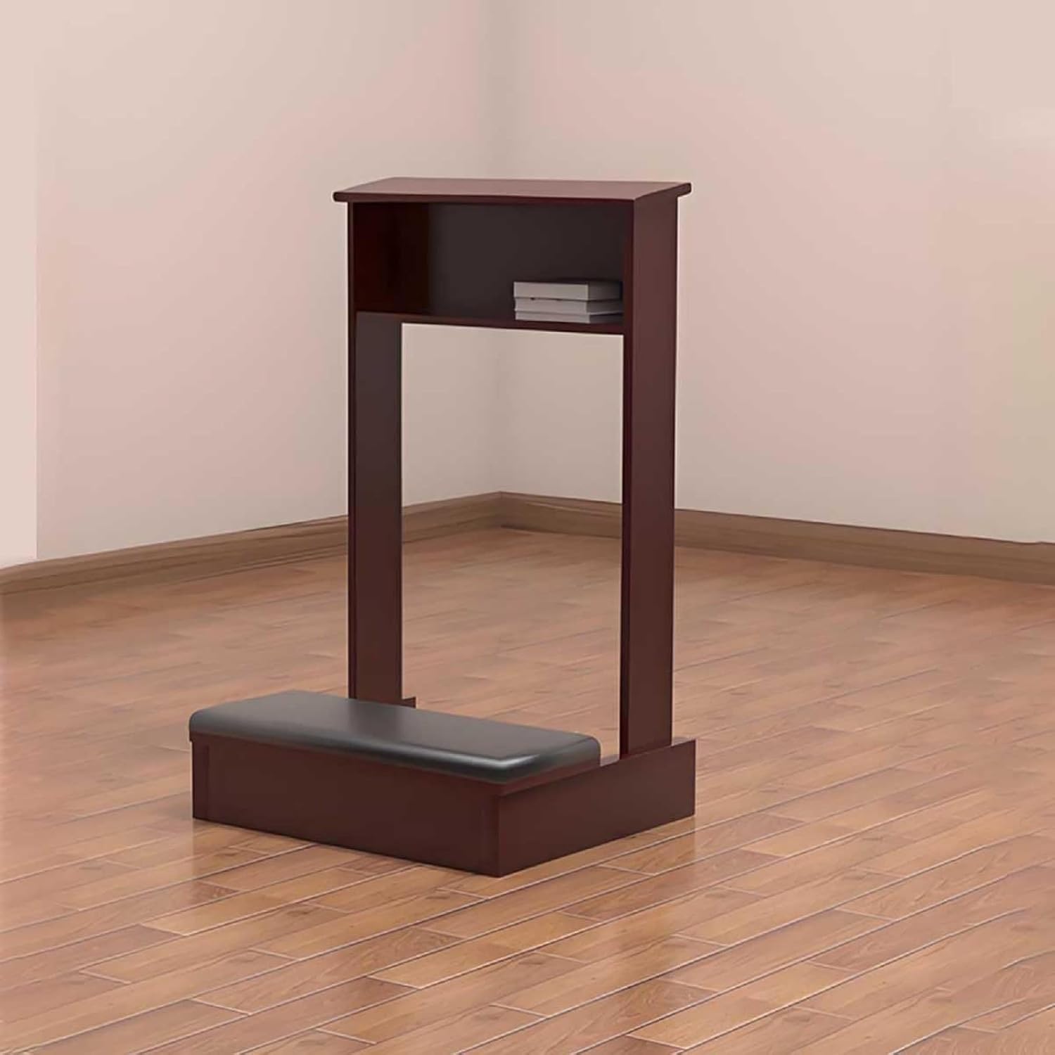 Prayer Bench Kneeler Wooden Prayer Kneeler with Shelf and Cushion Church Pulpit Kneeling Chair Lectern Stand with