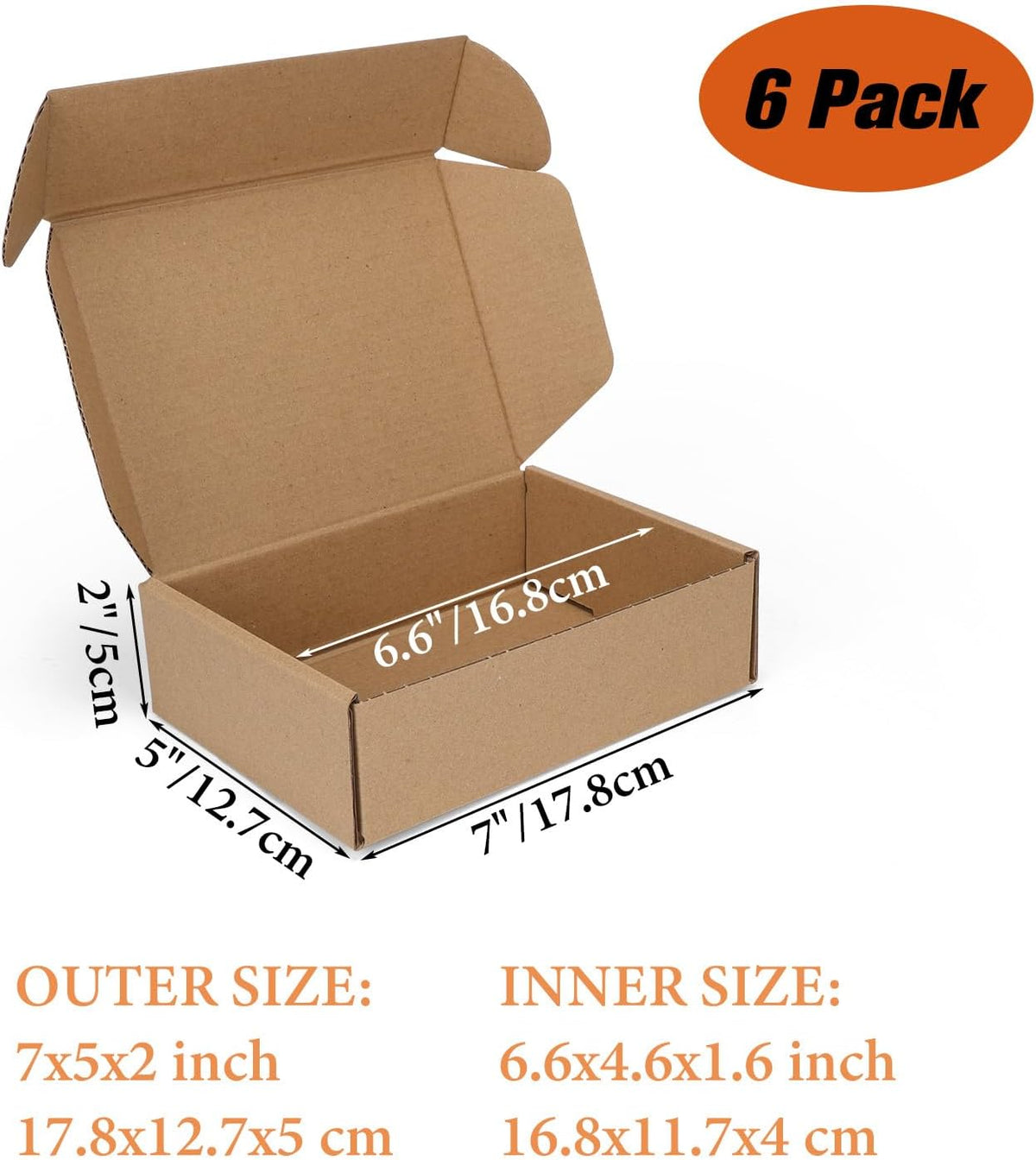 6 Pack 7x5x2 inch Small Shipping Boxes, Brown Mailing Boxes