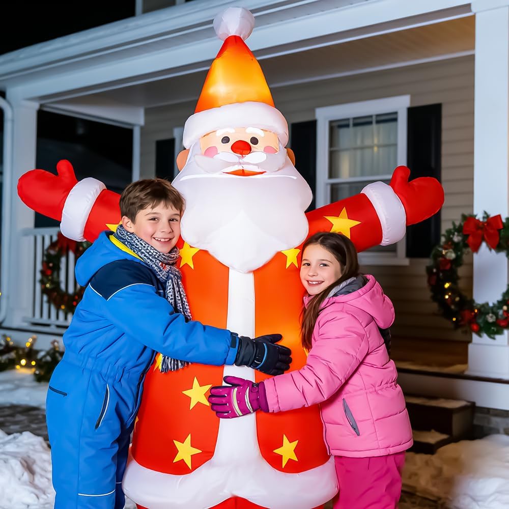 8FT Christmas Inflatables Santa Claus Outdoor Yard Decorations, Christmas Blow up Santa with LED Lights, Winter