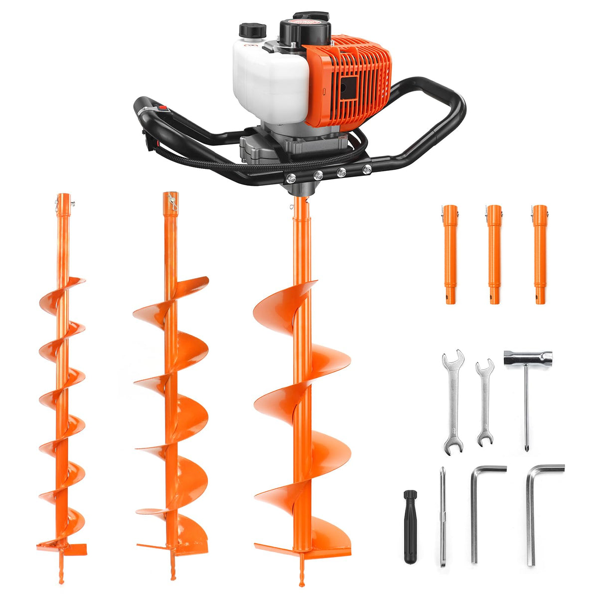 63CC Post Hole Digger Gas Powered Auger w/4" 6" & 8" Bit,3 Ext Bars