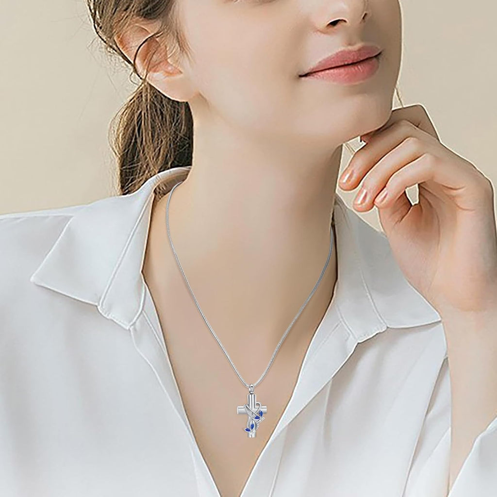 Butterfly Cross Urn Necklace for Ashes Men Women Cremation Jewelry Ashes Pendant for Human Memorial Ash Jewelry
