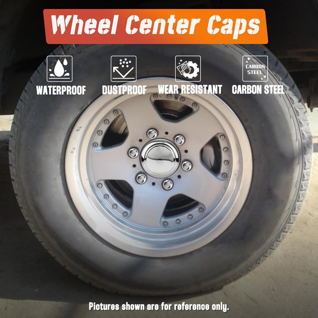2-Pack Trailer Push Through Center Caps and Trailer Wheel Lug Sets - 3.19in Wheel Center Caps Chrome Wheel Cover